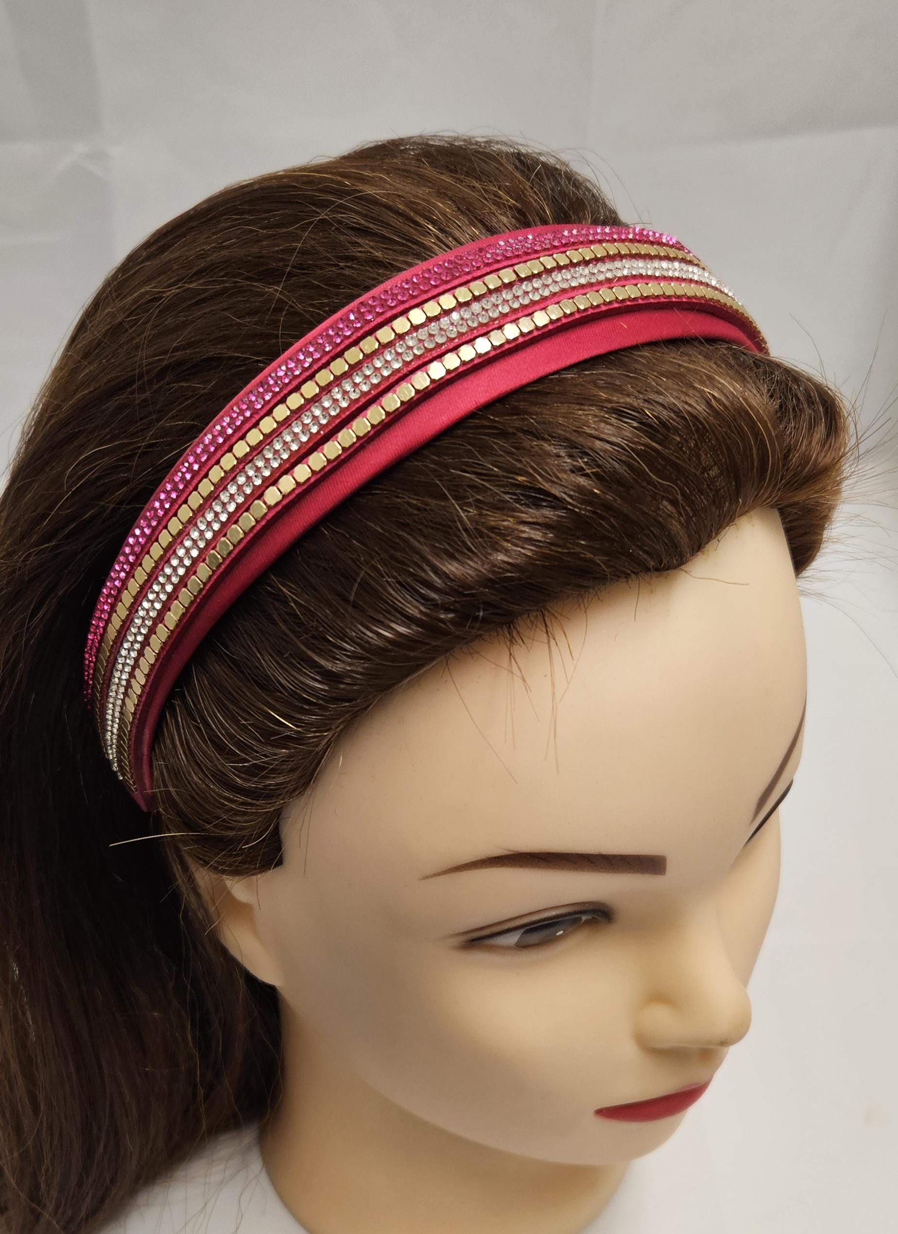 Pink Lightweight Headband Leather Crystal Diamante Gold Stud  display picture 1