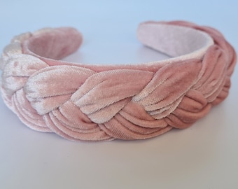 Serre-tête tressé en velours rose pour femmes, bandeau pour filles, fait main, style espagnol, diadème de fascinateur