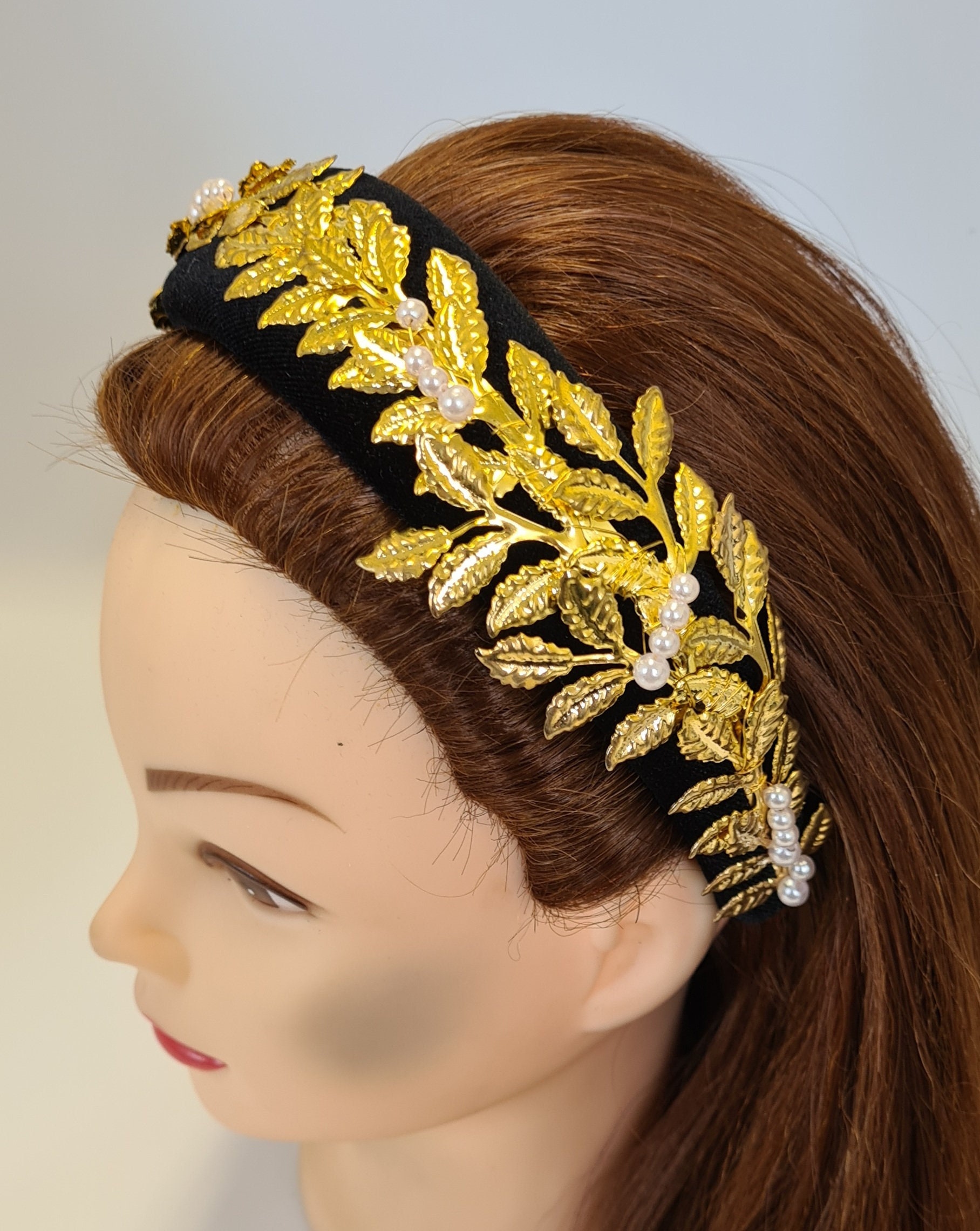 Stylish-Art Vintage Stirnband Aus Samt Mit Bienen-Strass - Elegante Kopfbedeckung Für Hochzeiten, Partys & Abendevents | Schwarz, Gold, Elastisch