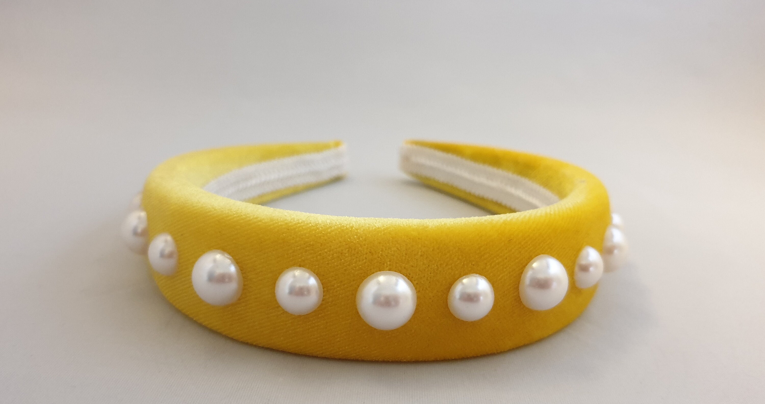 Yellow Padded Velvet Headband Faux Pearl Embellishment Womens Etsy
