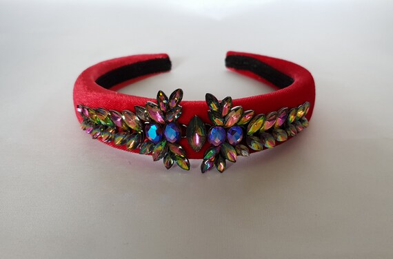 Hand-made Embellished Multicolor Jeweled Velvet Headband Amazon.com : WILLBOND Velvet Padded Crystal Rhinestone  main image 4