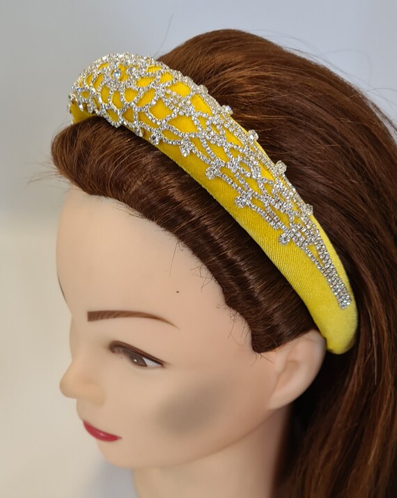 Silver and Yellow Embellished Hairband Gold Crystal & Pearl Wedding Hairband: Bridal Princess  main image 4