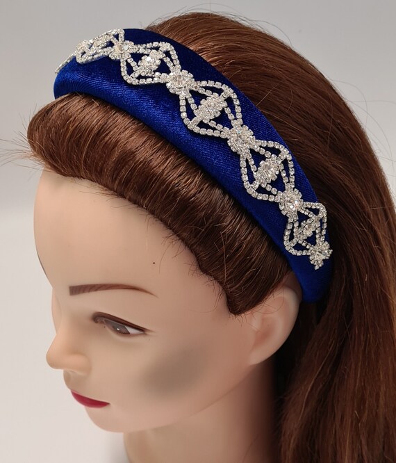 Royal Blue Velvet Crystal Rhinestone Diamante Embellished  display picture 3