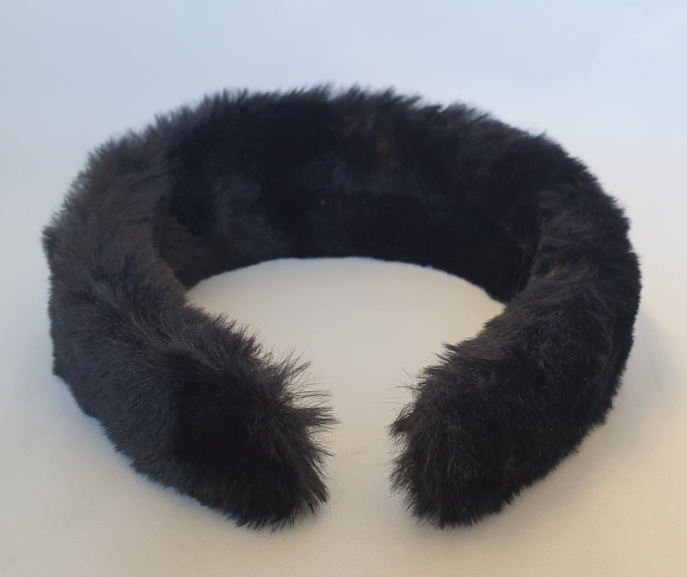Black Faux Fur Headband Multi-colored Crystal Gemstone  display picture 1