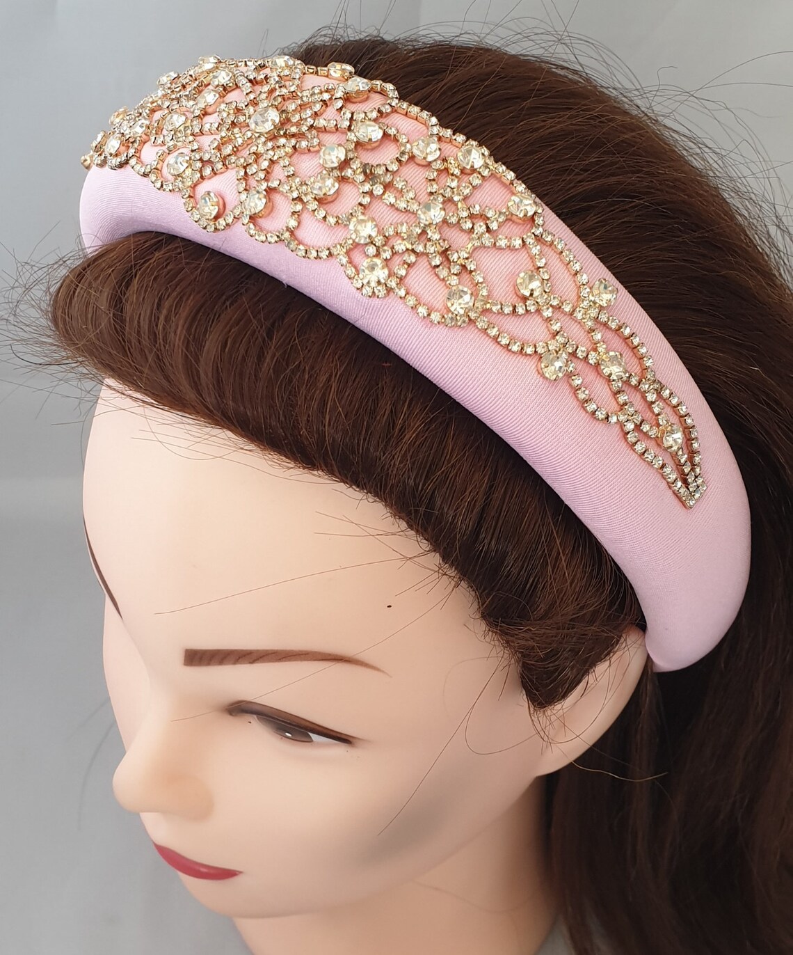 Pale Pink Deeply Padded Puffy Headband Crystal Rhinestone Etsy