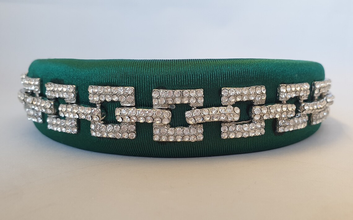 Dark green padded headband crystal diamante chain Etsy