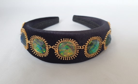 Black Velvet Hairband with Gold tone  Chain Detail Elegant Headband Amazon.com : PLwelth Black Headband for Women Girls Gold  main image 3