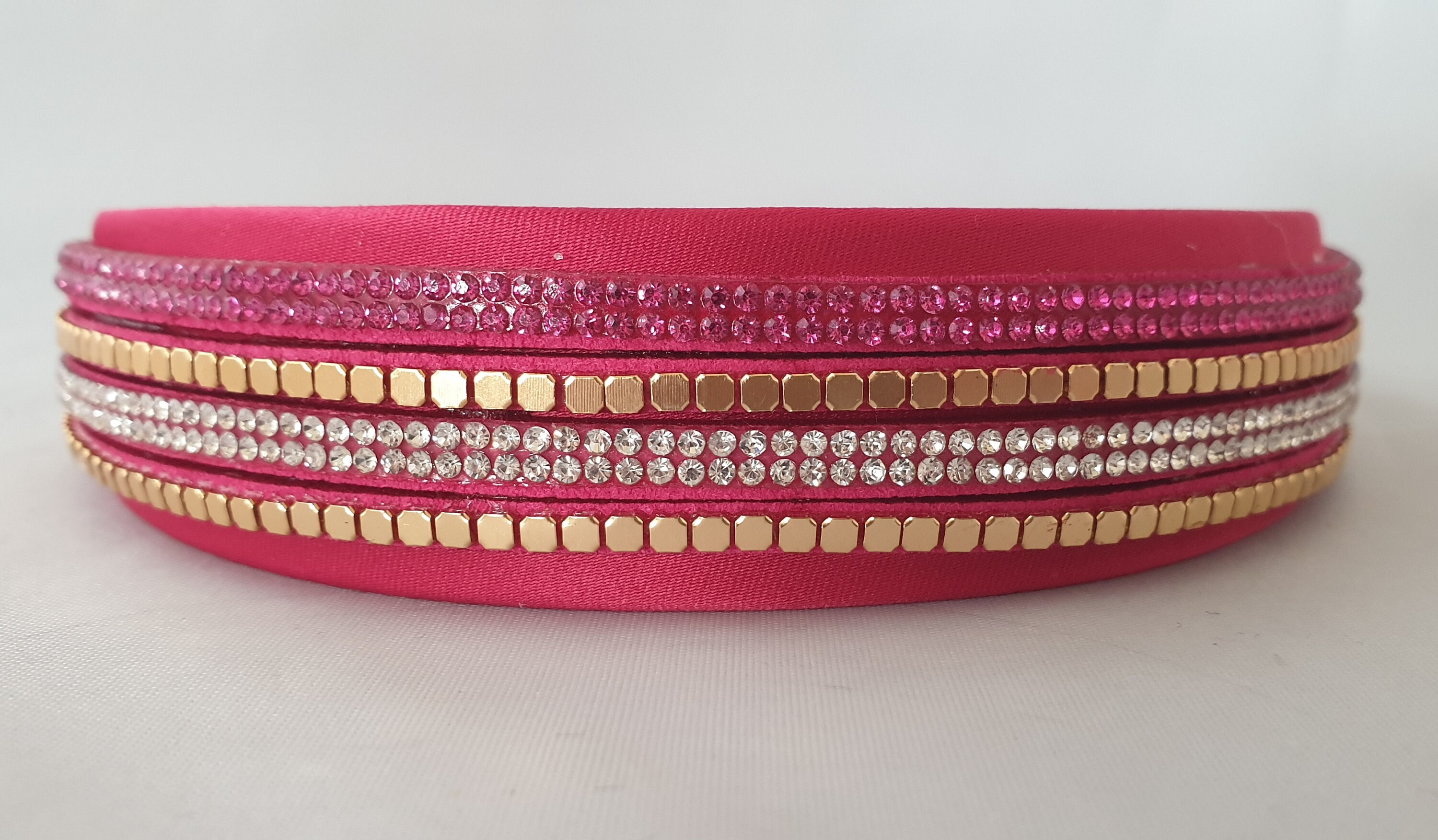 Pink Lightweight Headband Leather Crystal Diamante Gold Stud 