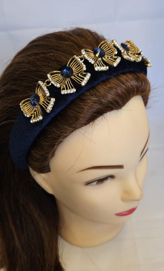 Crystal-Embellished Gold Accent Headband Amazon.com : Firuilo Baroque Rhinestones Headbands Gold Thin  main image 2