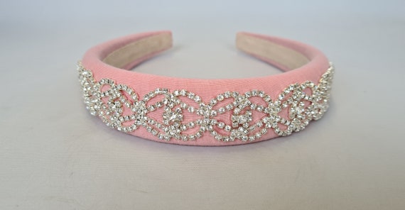 Pink Padded Headband Silver Tone Diamante Crystal Rhinestone  display picture 1