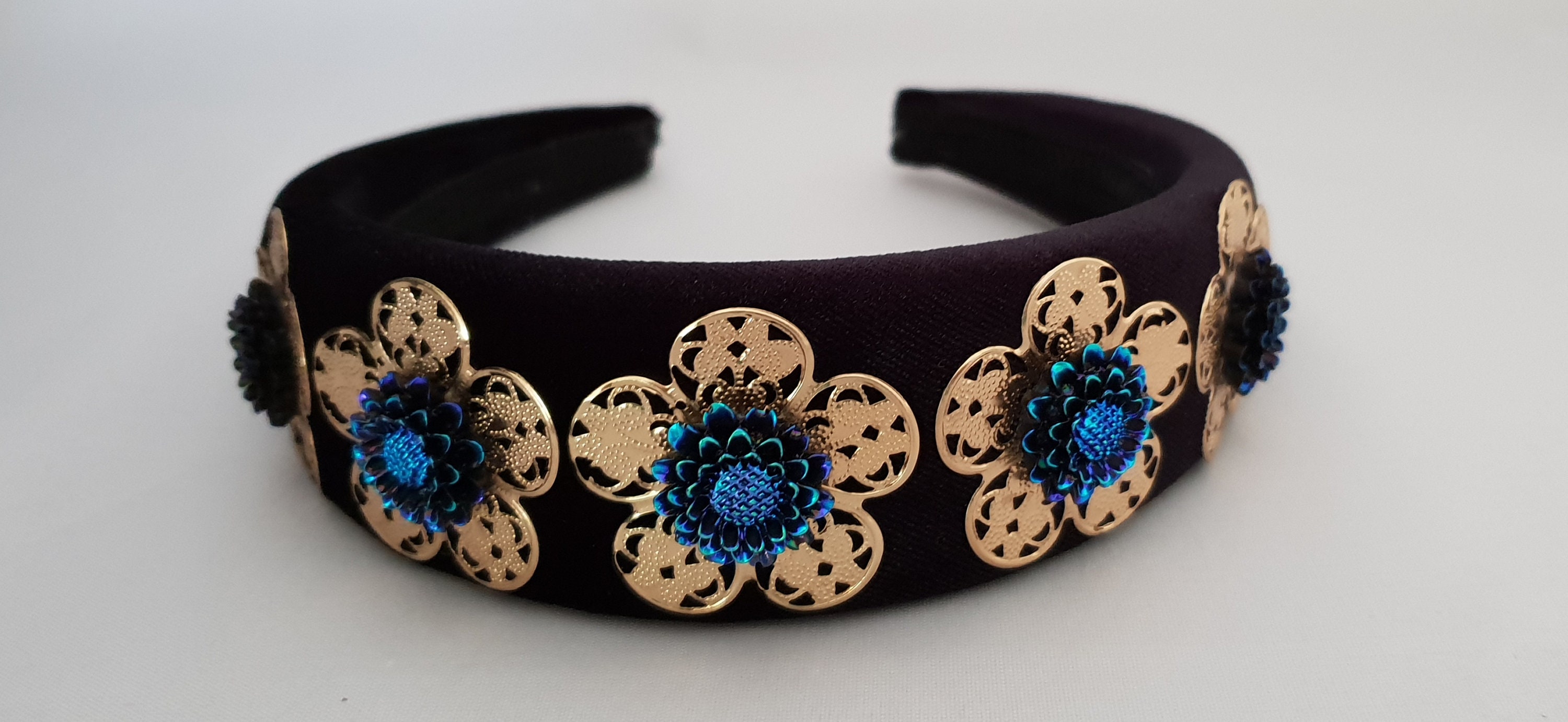 Highly Embellished Navy Black Headband New Ceylon Navy Headband. Hats for Men & Women main image 3