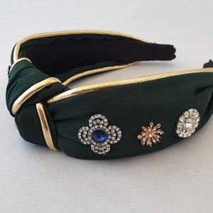 Oscuro verde oro nudo diadema cristal rhinestone diamante flor embellecimiento de la banda de pelo fascinator niñas turbante corona fascinador