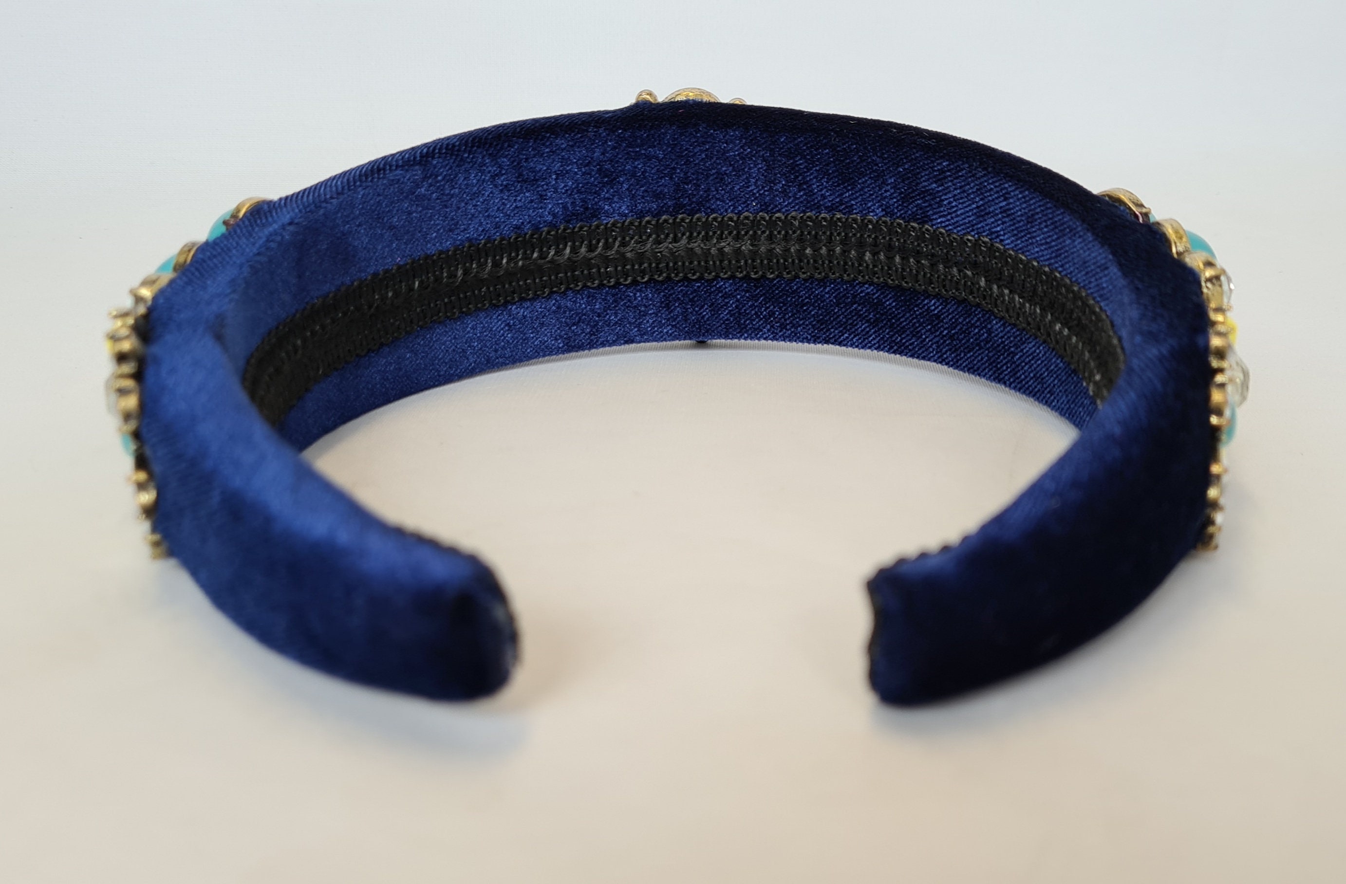Navy Blue Padded Velvet Headband Gemstone Embellished Etsy