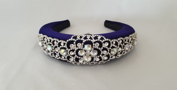 Dark Purple Headband Crystal Rhinestone Gemstone 