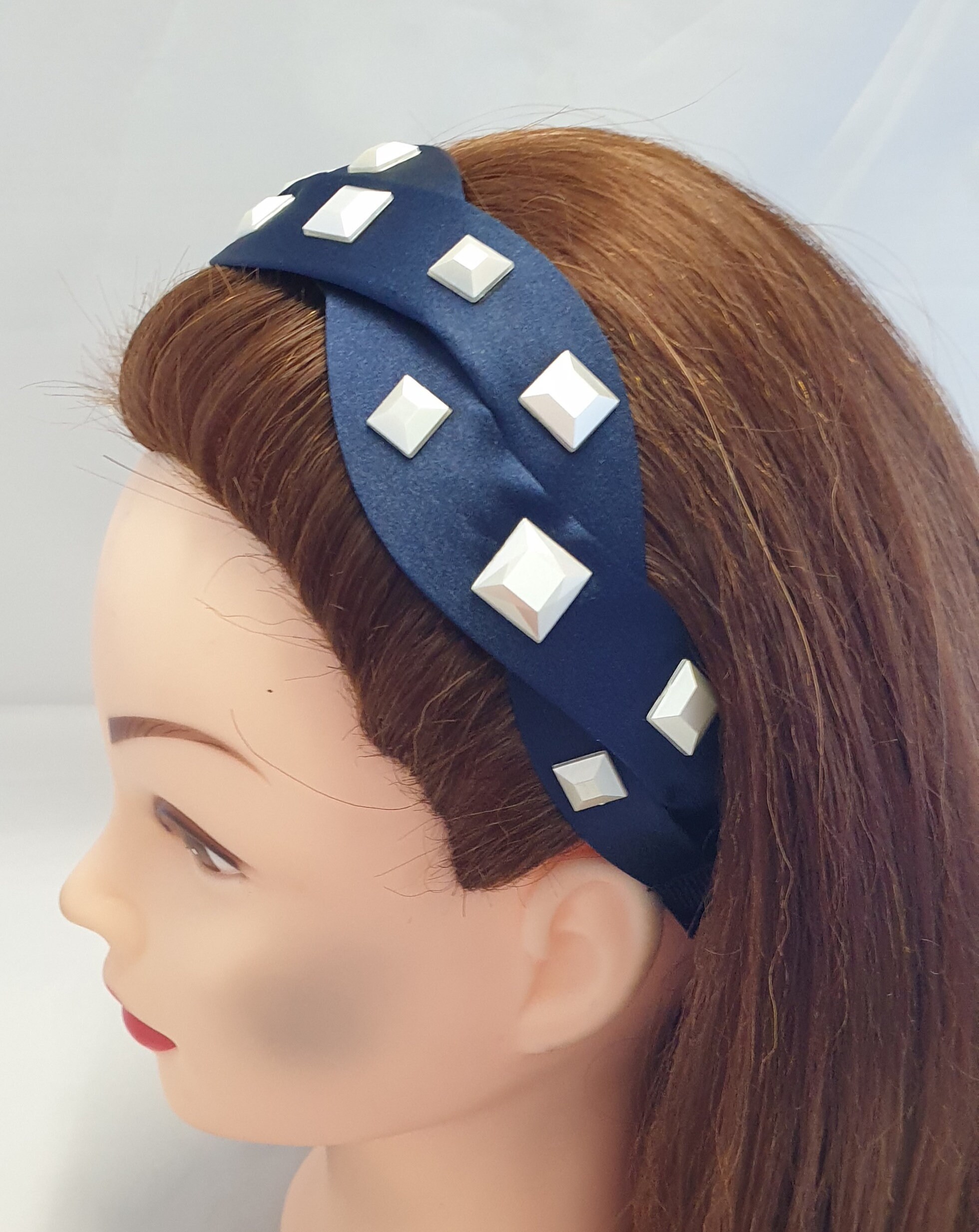 Navy Braided Twist Headband Square Embellished Women's Etsy UK