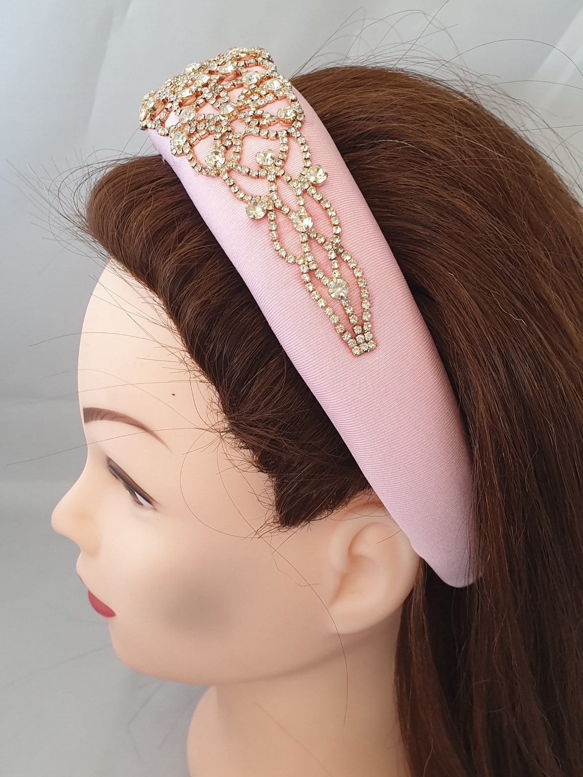Pale Pink Deeply Padded Puffy Headband Crystal Rhinestone Etsy