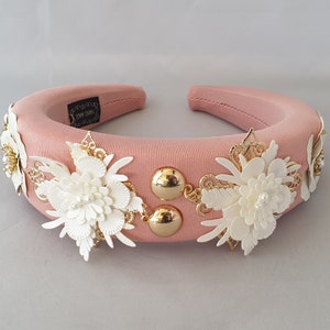 Pink Lightweight Headband Leather Crystal Diamante Gold Stud  display picture 2