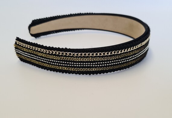 Lightweight Black Gold Ribbon Covered Headband Chain  display picture 1