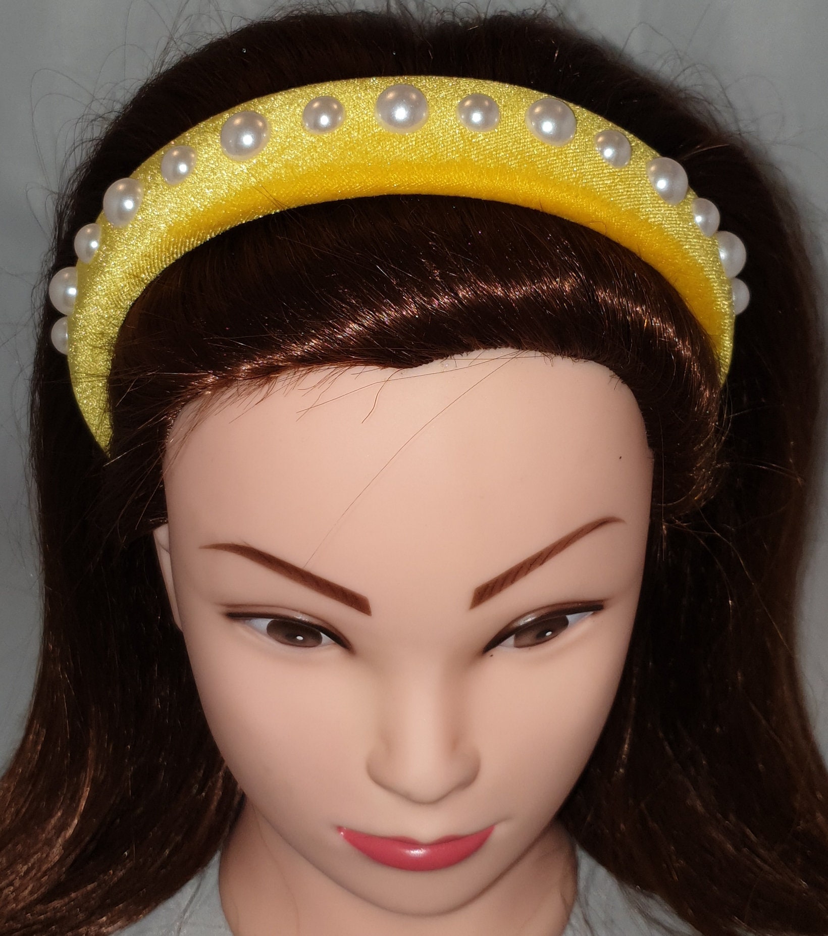 Yellow Padded Velvet Headband Faux Pearl Embellishment Womens Etsy