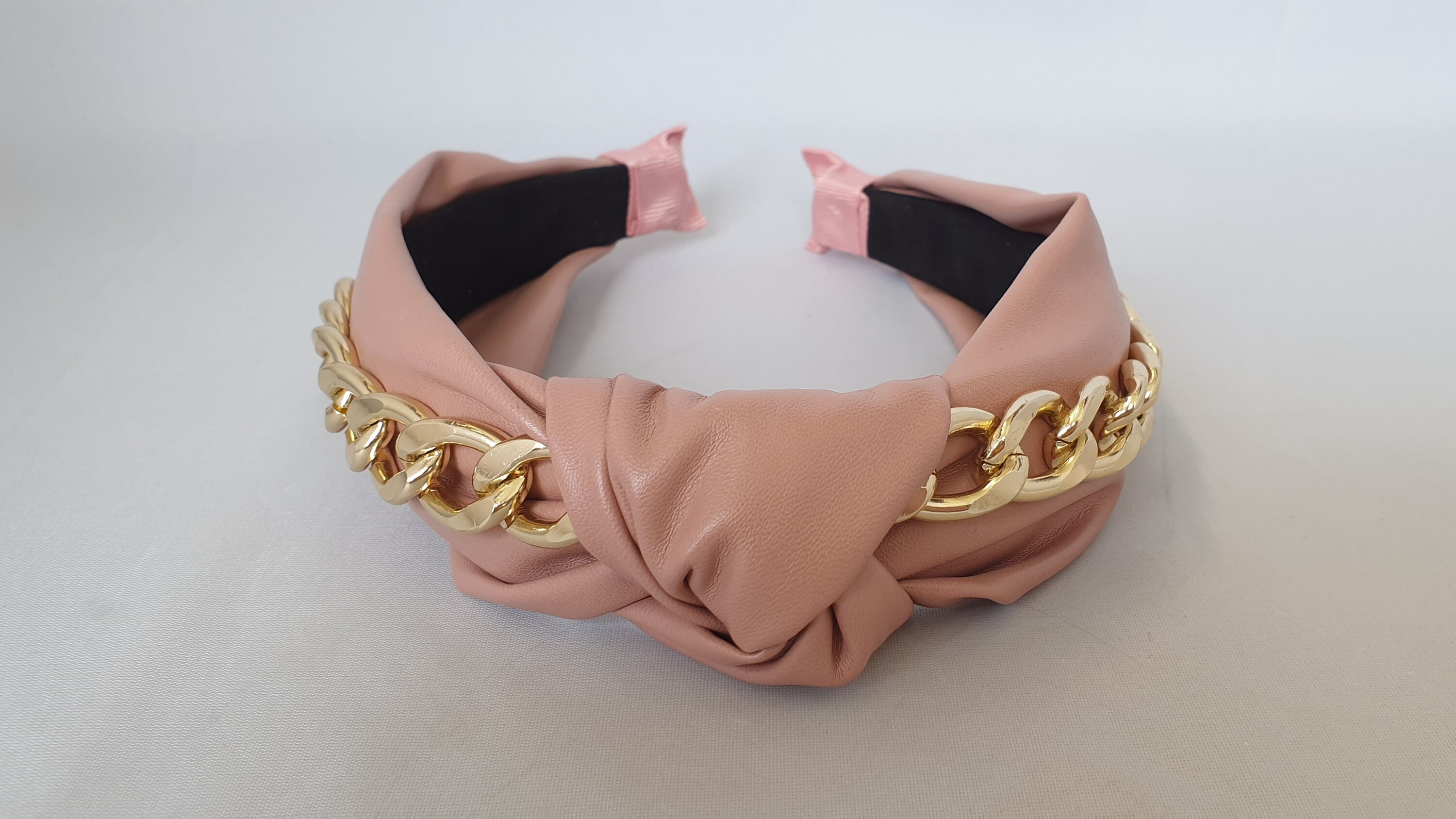 Pink Leather Headband with Gold Stud Details Pink Lightweight Headband Leather Crystal Diamante Gold Stud  main image 2