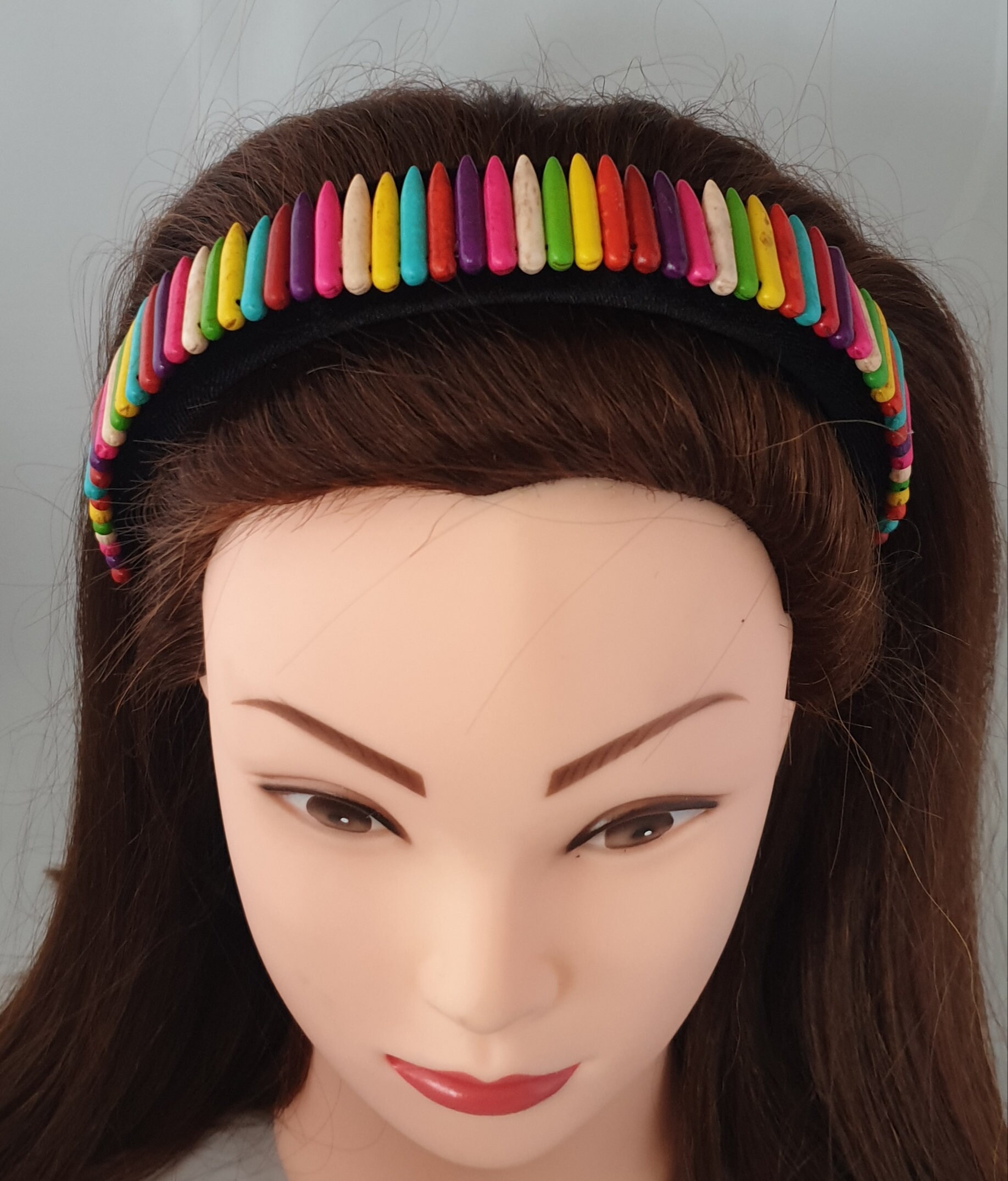 Black Headband Rainbow Natural Stone Point Embellishment  display picture 1