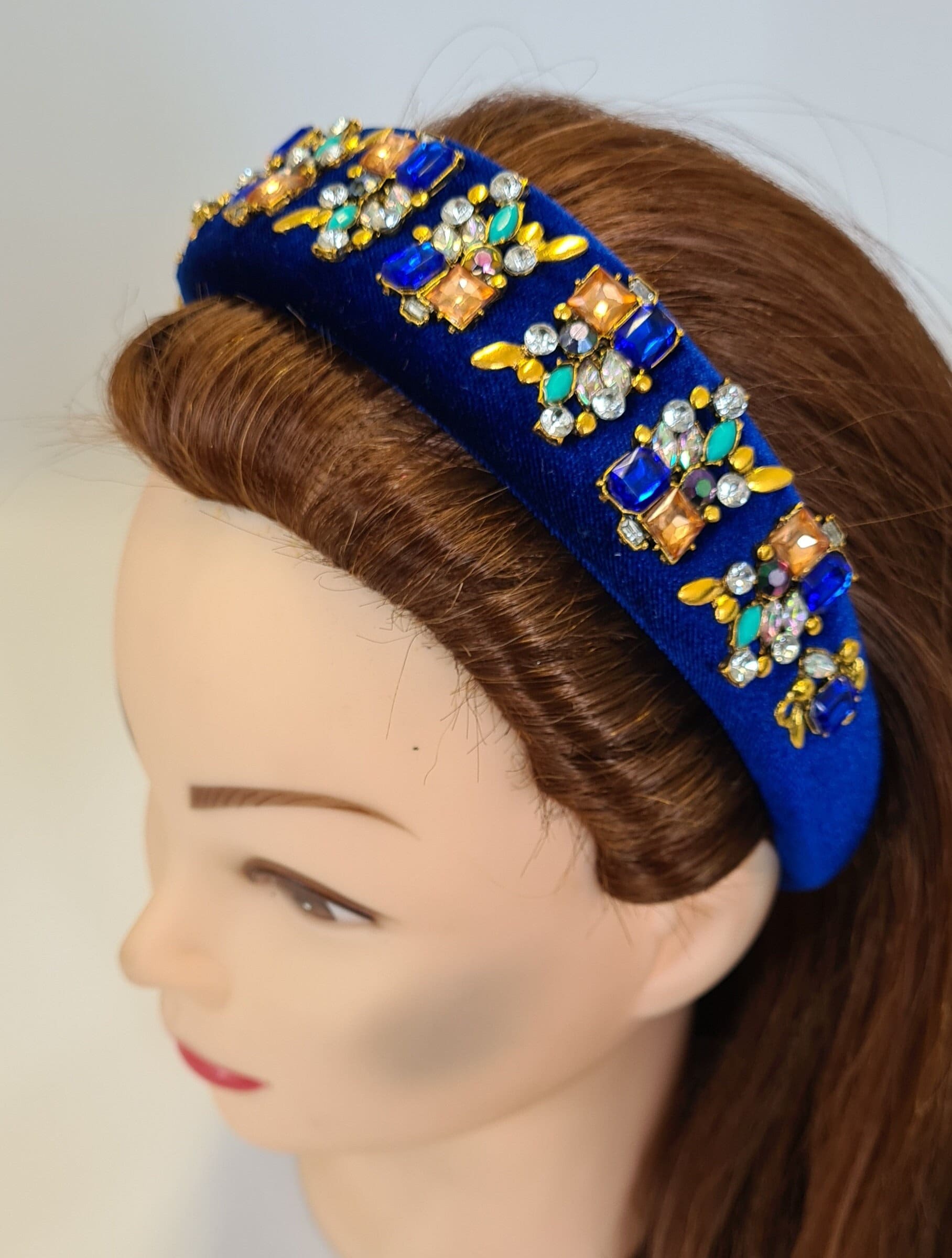 Buy Royal Blue Padded Velvet Headband Shourouk Gemstone Embellished Crystal Rhinestone  Womens Hairband Baroque 4cm Wide Crown Tiara Fascinator Online in India 