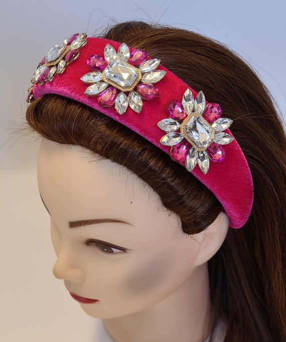 Pink Floral Crystal Headband Baroque Style Handmade Quartz Crystal Headband - Pink Flower Mermaid Tiara  main image 4