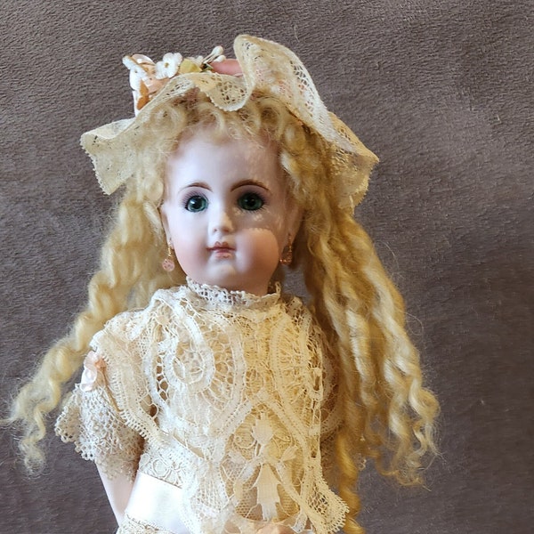 Vintage E Jumeau Doll Bisque Head Composition Body, Exquisite costume