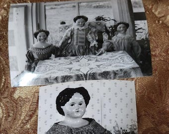 Vintage Black White Professional Photograph Antique China Head Dolls #16