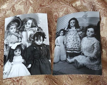 Vintage Black White Professional Photograph Antique Dolls #18