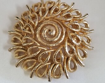 Vintage Mid Century Abstract Flower Brooch, Unmarked, Gold Wash