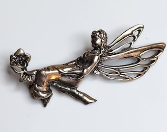 Vintage Sterling Silver Fairy Brooch, Art Nouveau