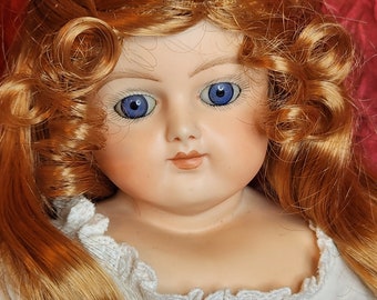 Vintage Huebach Reproduction Doll: 16" Red Wig, Blue Eyes