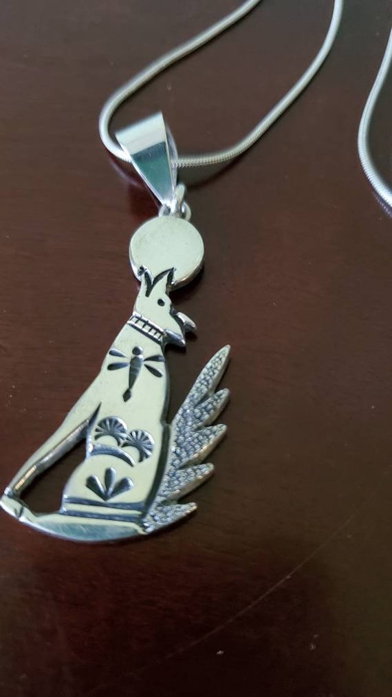 Navajo Artist Coyote Pendant Chain Sterling Silver
