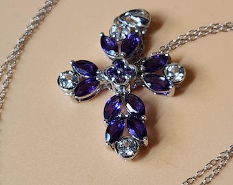 Amethyst Cross Necklace Sterling Silver
