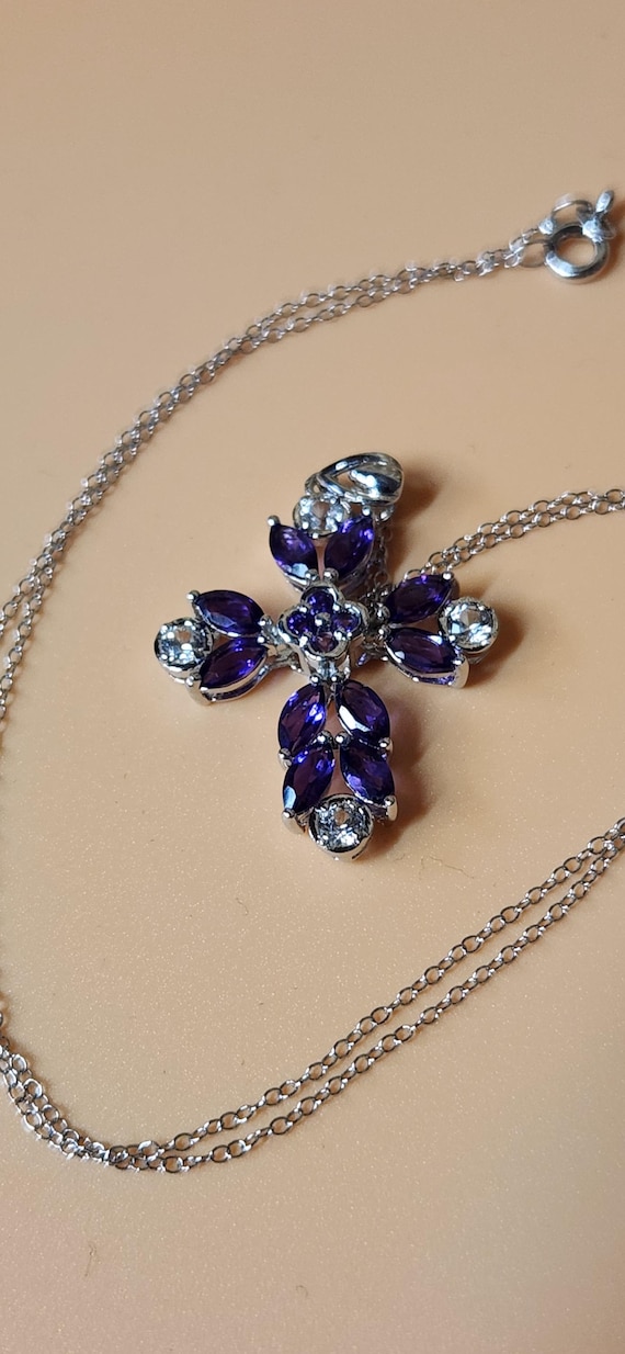 Amethyst Cross Necklace Sterling Silver