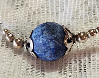 Artisan Artist Custom Natural Blue Lapis Long Necklace Sterling Silver, Matching Earrings