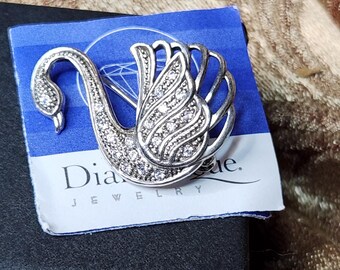 Rare Diamonique Sterling Silver Swan Brooch