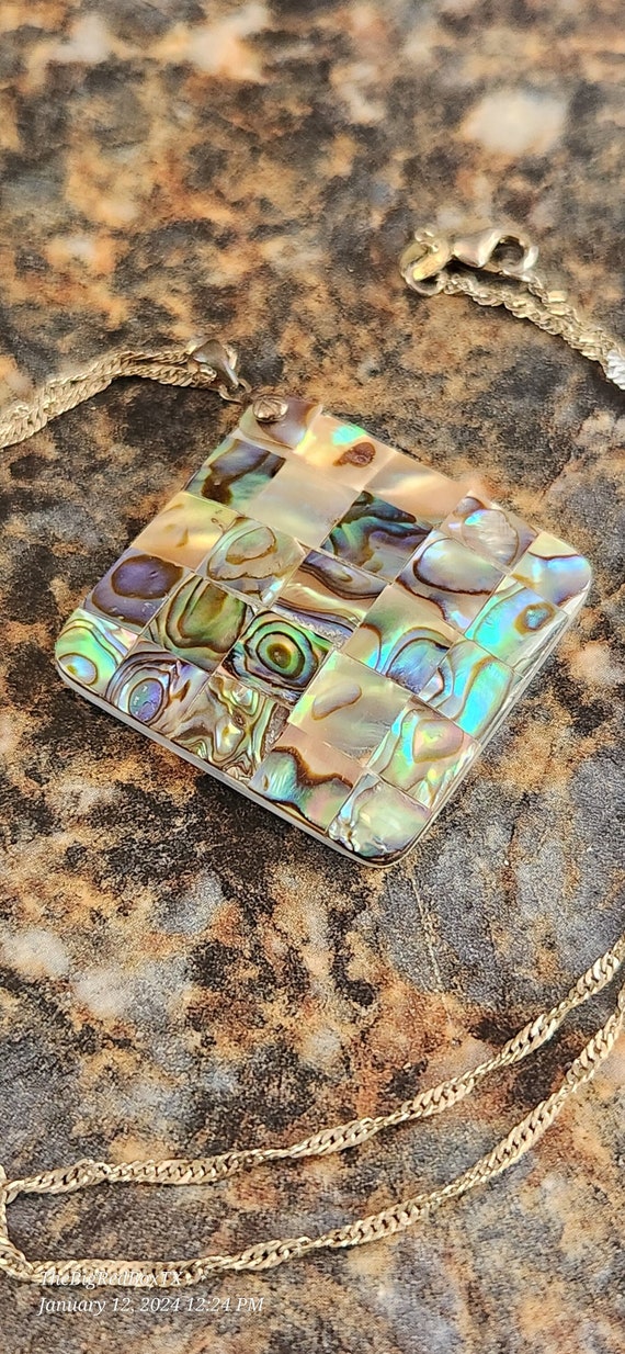 Large Modernist Abalone Pendant Necklace