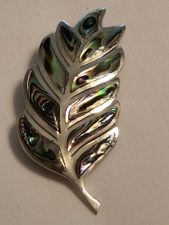 Vintage Sterling Silver Abalone Brooch Mexico - image 6