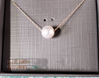 Vintage 10K Gold Cultured Pearl Necklace, Single Pearl