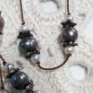 Vintage Tahitian Pearl and Cream Pearl Necklace, Sterling Silver, Hawaii image 1