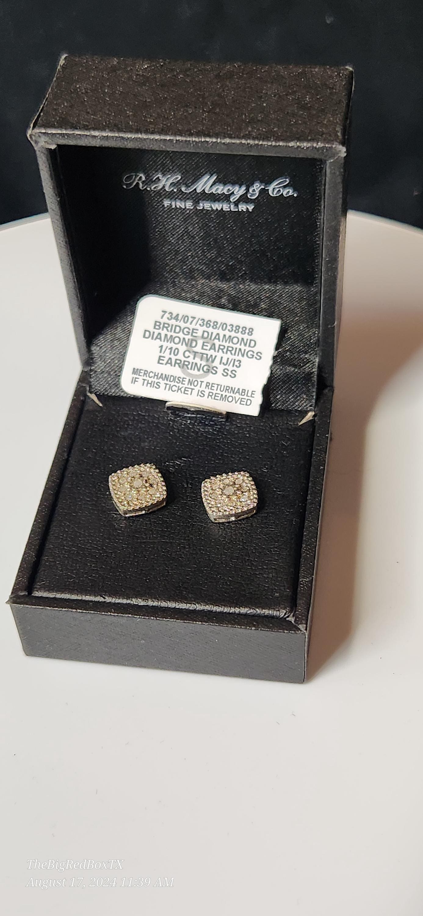 Macy's Diamond Stud Earrings With Original Box and Tag