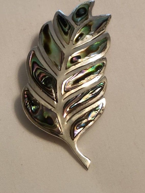 Vintage Sterling Silver Abalone Brooch Mexico - image 1