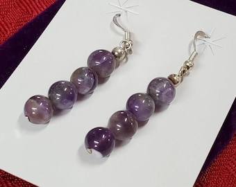 Artist Made Polished Amethyst Bead Earrings, STERLING