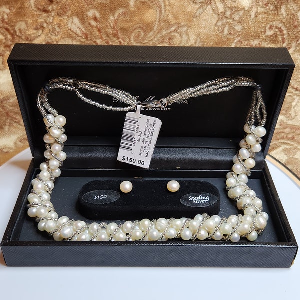 Vintage RH Macy Bridge Cultured Pearl Necklace Set