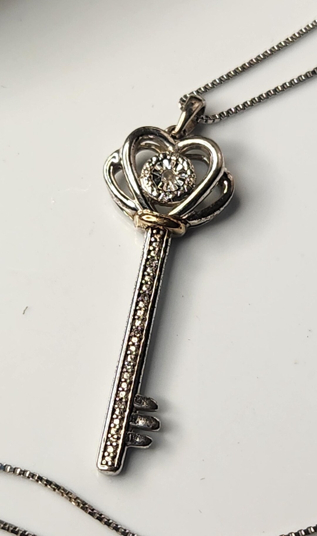 10K Gold, Sterling Silver & Diamond Key Necklace by Zales Jewelry - Etsy