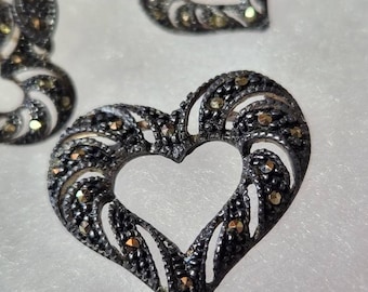 Gorgeous Sterling Marcasite Heart Pendant and Earrings