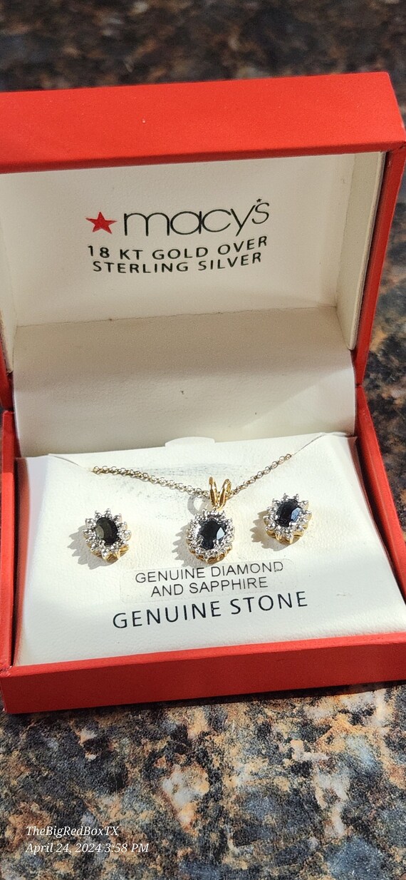 Genuine Diamond and Sapphire Set, Necklace and Ear
