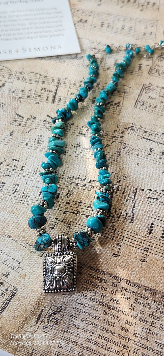 Stunning Vintage Turquoise Necklace, Sterling Silv